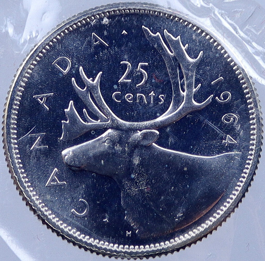 1964 CANADA United Kingdom UK Elizabeth II Silver 25 Cent Coin CARIBOU i119033
