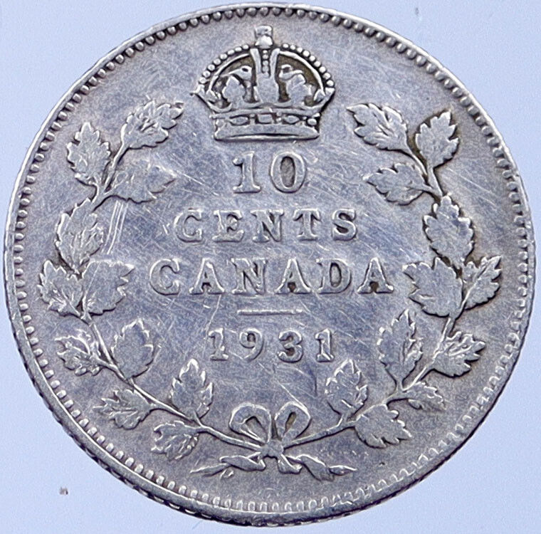 1931 CANADA 10 Cents Silver Antique Canadian Coin Under UK King GEORGE V i119032