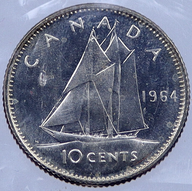 1964 CANADA Silver 10 Cents Canadian Coin under UK Queen ELIZABETH II i119040