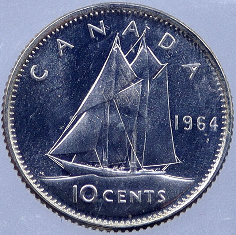 1964 CANADA Silver 10 Cents Canadian Coin under UK Queen ELIZABETH II i119044