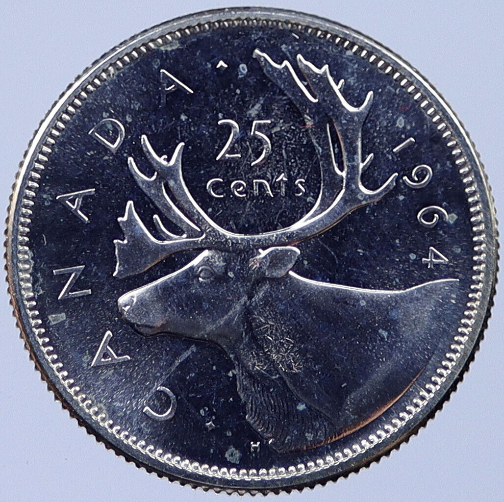 1964 CANADA Silver 25 Cents Canadian Coin UK Queen ELIZABETH II CARIBOU i119037