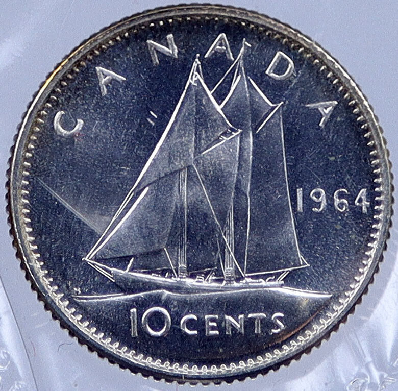 1964 CANADA Silver 10 Cents Canadian Coin under UK Queen ELIZABETH II i119048