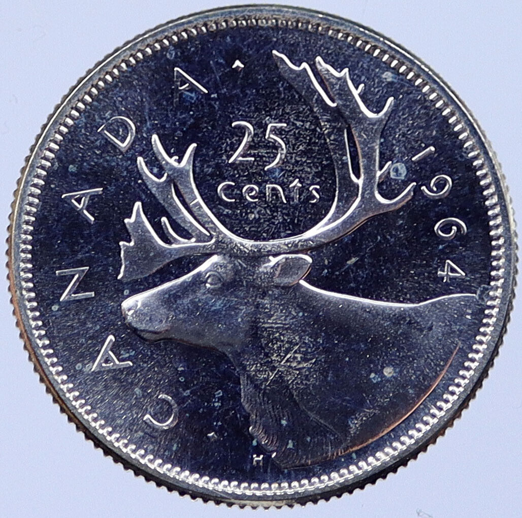 1964 CANADA Silver 25 Cents Canadian Coin UK Queen ELIZABETH II CARIBOU i119063