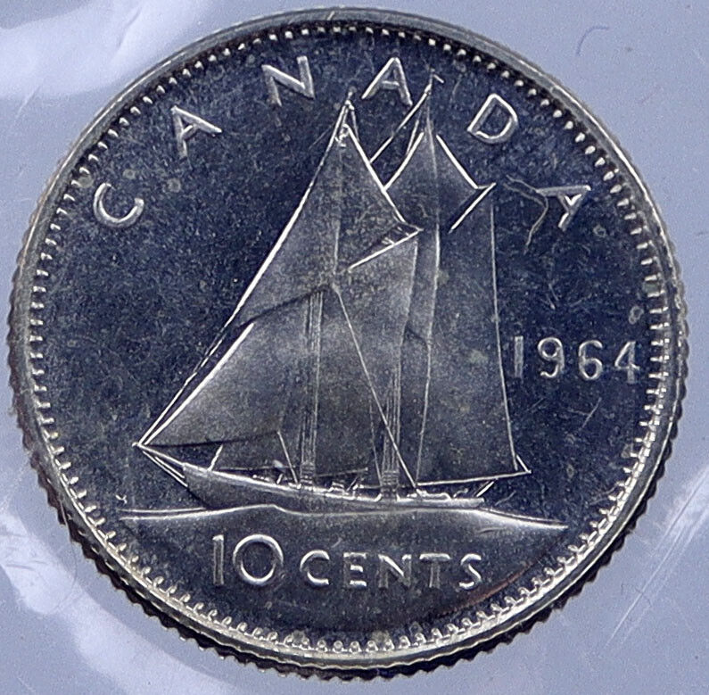 1964 CANADA Silver 10 Cents Canadian Coin under UK Queen ELIZABETH II i119049