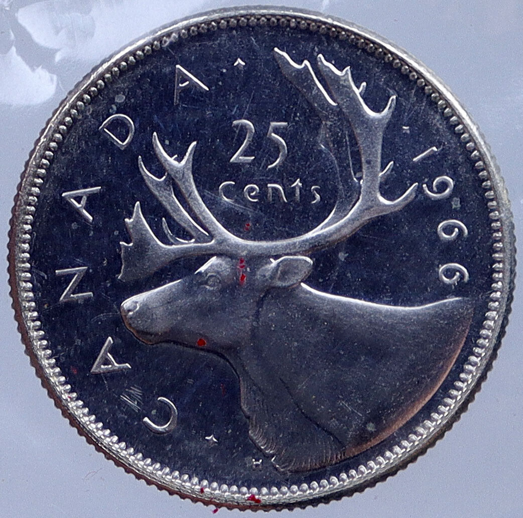 1966 CANADA Silver 25 Cents Canadian Coin UK Queen ELIZABETH II CARIBOU i119053