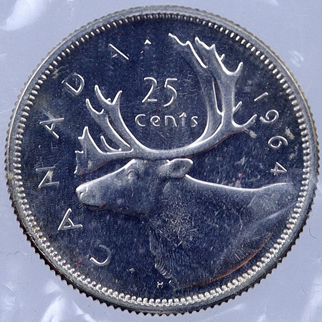 1964 CANADA United Kingdom UK Elizabeth II Silver 25 Cent Coin CARIBOU i119055