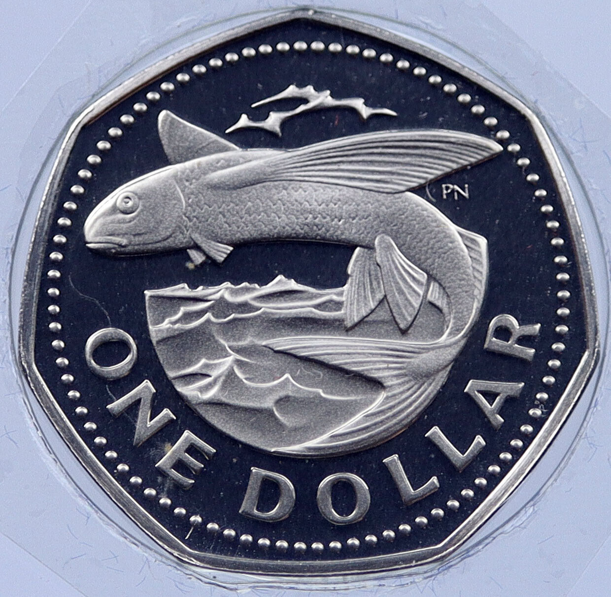 1974 BARBADOS Proof Dollar FLYING FISH Genuine Antique Vintage Coin i119066