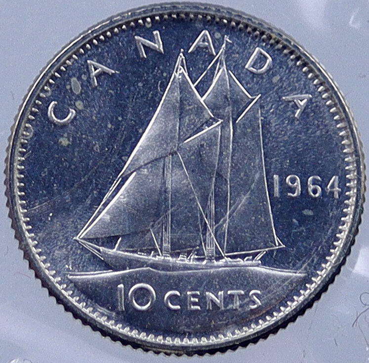 1964 CANADA Silver 10 Cents Canadian Coin under UK Queen ELIZABETH II i119106
