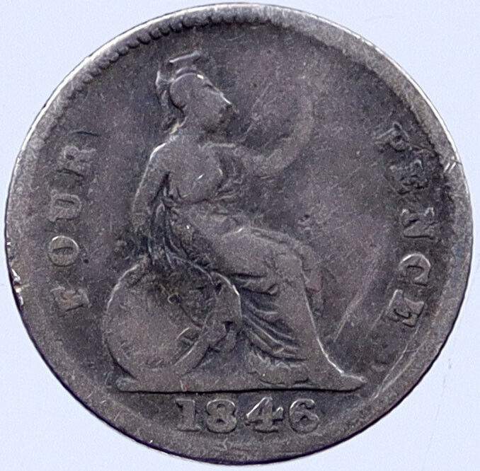 1846 Great Britain United Kingdom QUEEN VICTORIA Fourpence Silver Coin i119108