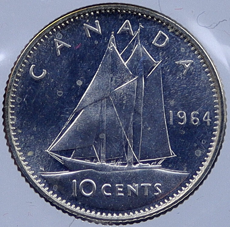 1964 CANADA Silver 10 Cents Canadian Coin under UK Queen ELIZABETH II i119225