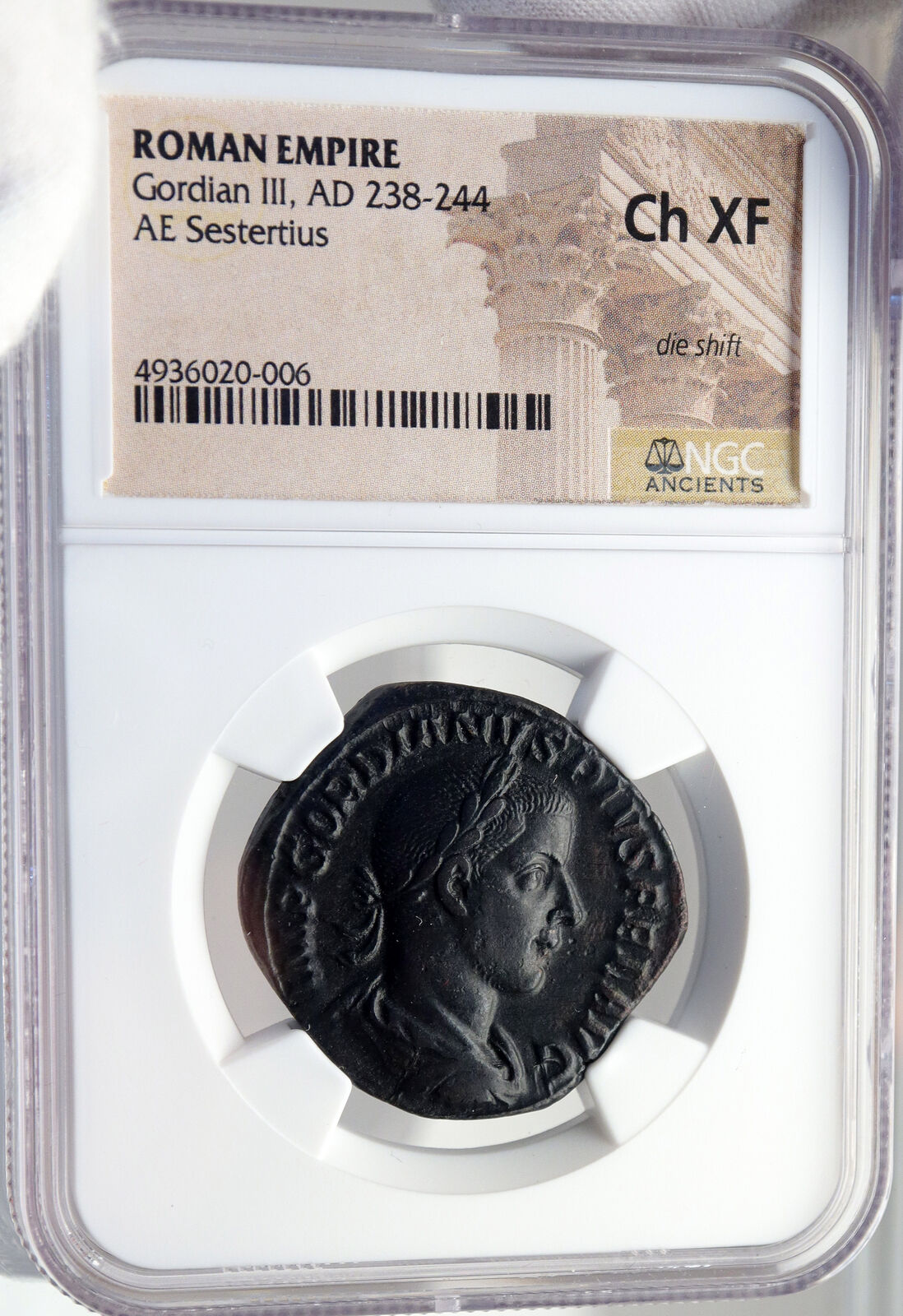 GORDIAN III Authentic Ancient 243AD SESTERTIUS Roman Coin FORTUNA NGC i82694