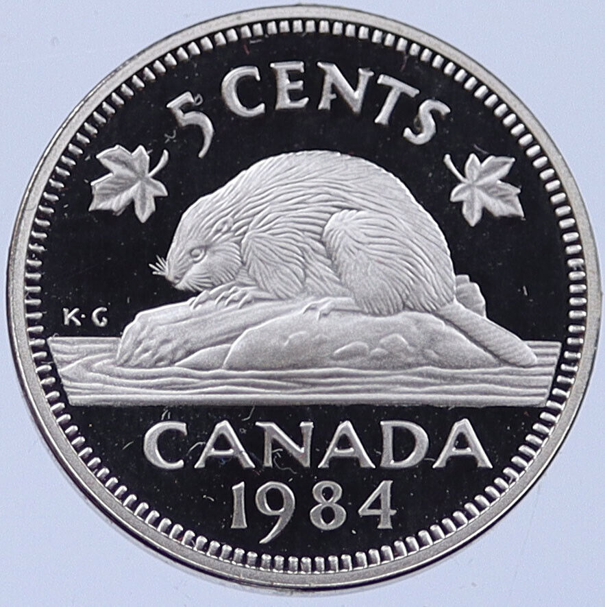 1984 CANADA Proof 5 Cents Coin w UK Queen ELIZABETH II Canadian Beaver i119172