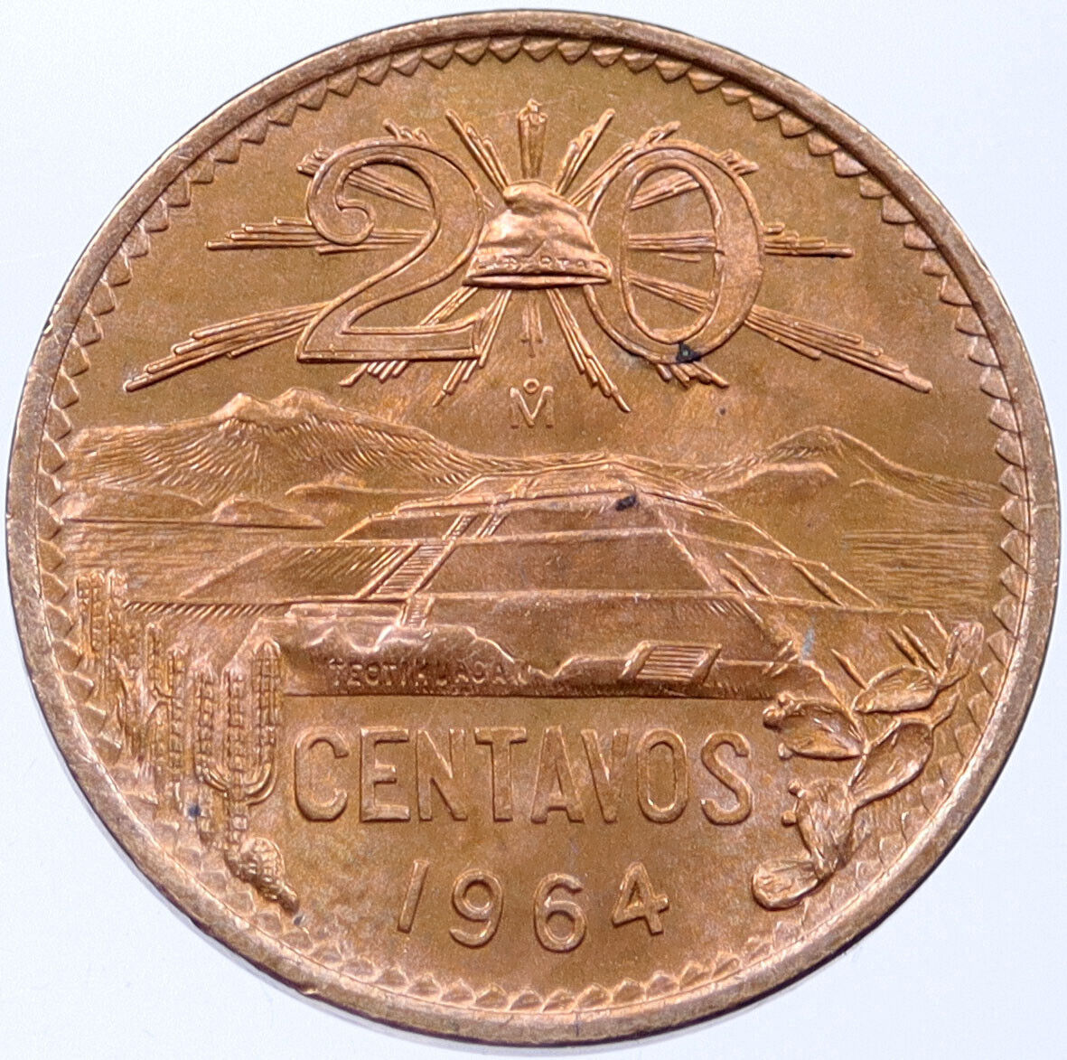 1964 MEXICO Mo Pythagorian Cap of LIBERTY Old VINTAGE 20 Centavos Coin i119183