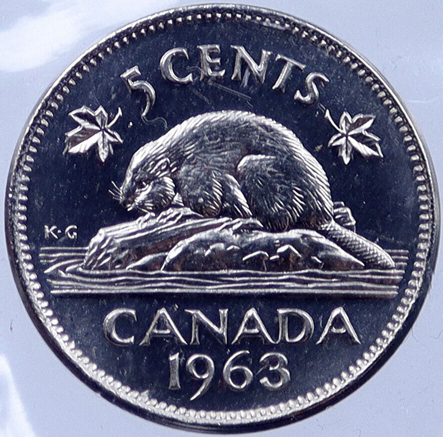 1963 CANADA Prooflike 5 Cents Coin UK Queen ELIZABETH II Canadian Beaver i119175