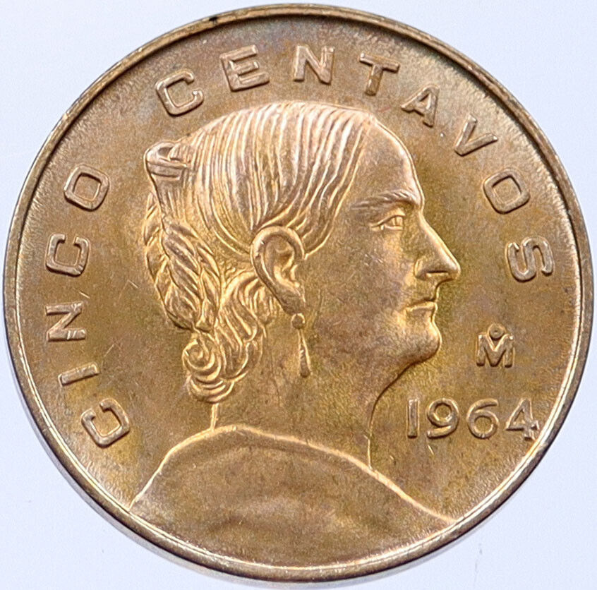 1964 MEXICO Independence Hero Josefa Dominguez Mexican 5 Centavos Coin i119186