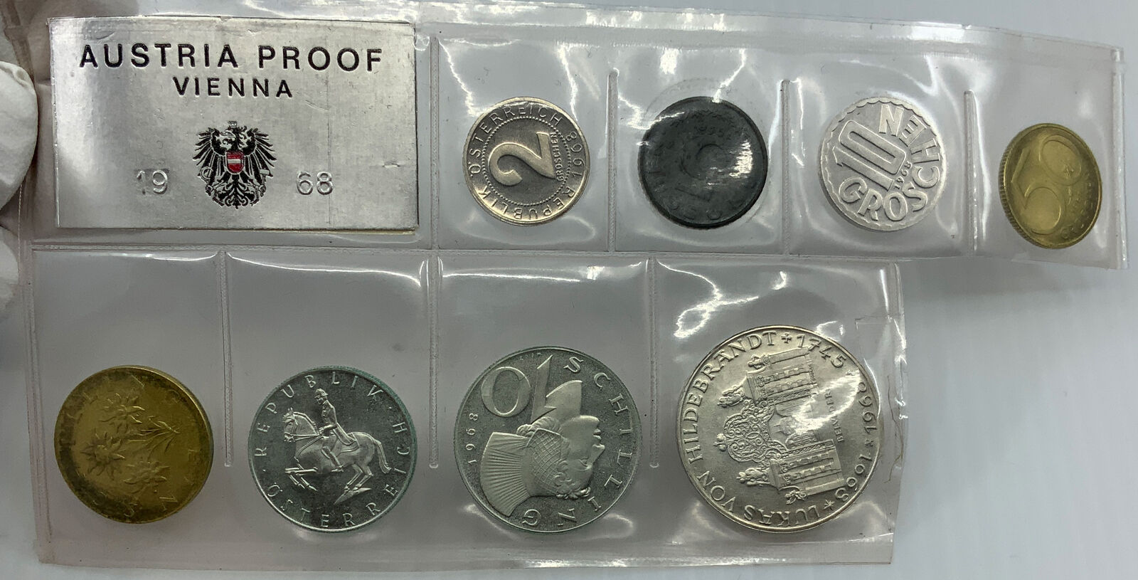 1968 Austria Wachau Woman 10 Schilling Proof Set of 8 Coins 2 are Silver i114834