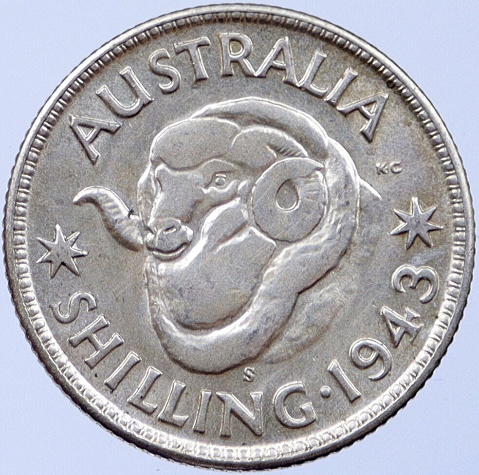 1943 S AUSTRALIA King George VI United Kingdom Silver Shilling Coin RAM i119192