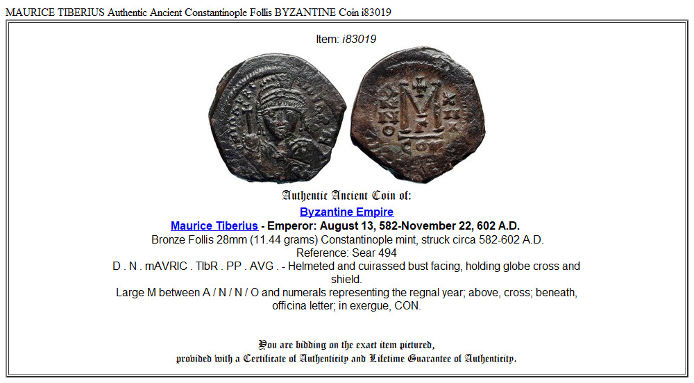 MAURICE TIBERIUS Authentic Ancient Constantinople Follis BYZANTINE Coin i83019