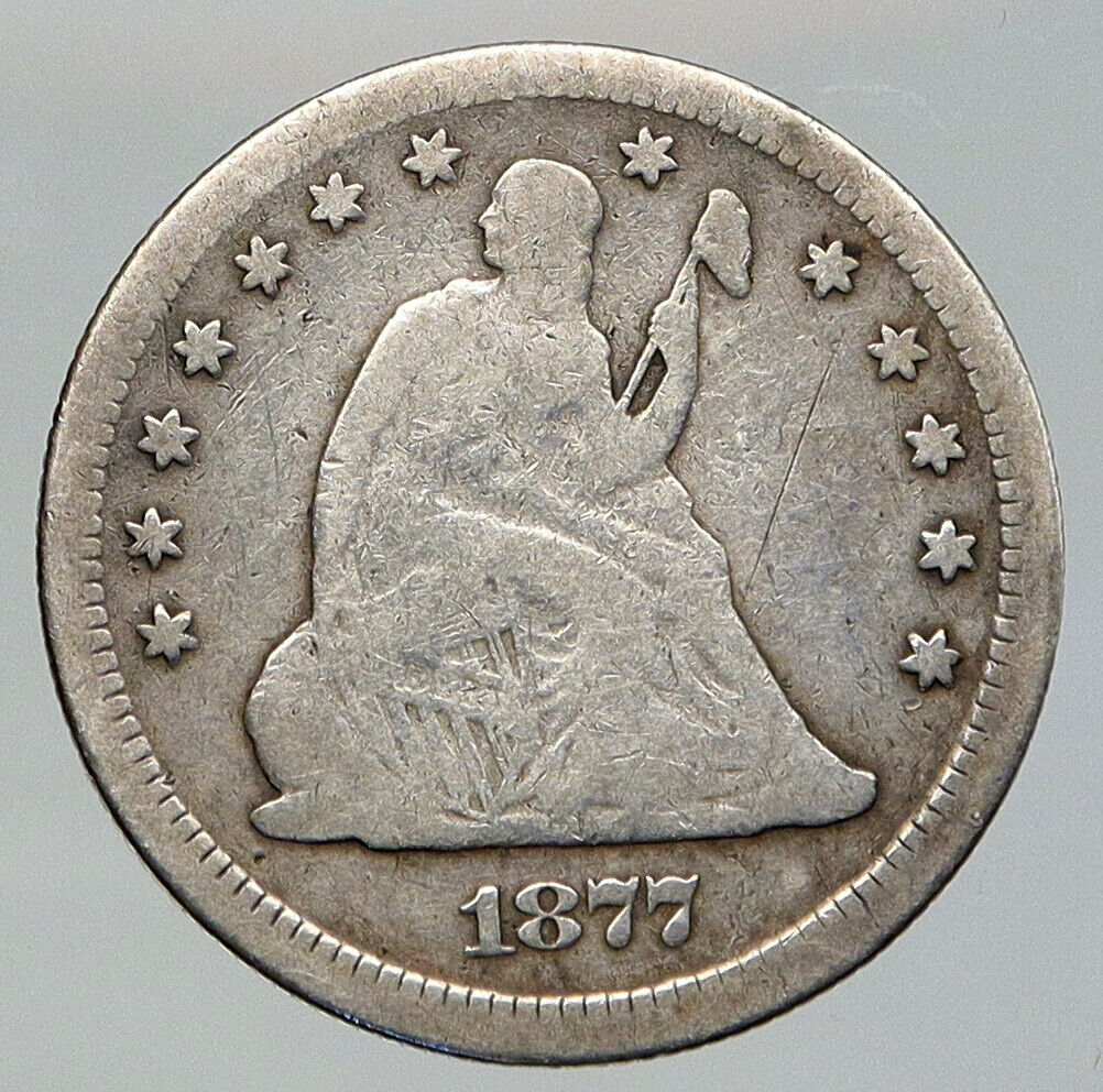 1877 S UNITED STATES US Silver SEATED LIBERTY Quarter Dollar Coin w EAGLE i92775