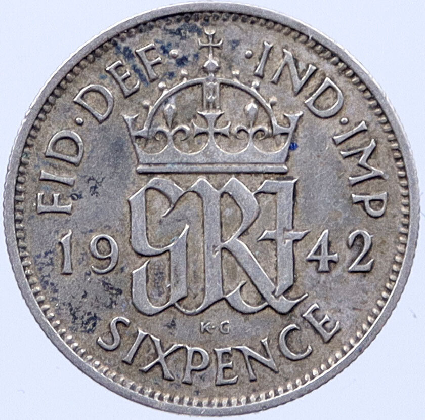 1942 Great Britain Silver SIXPENCE UK United Kingdom KING GEORGE VI Coin i119284