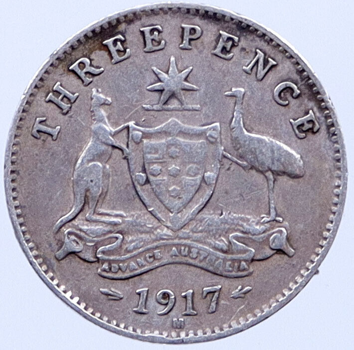 1917 AUSTRALIA Silver Threepence UK United Kingdom King GEORGE V Coin i119288