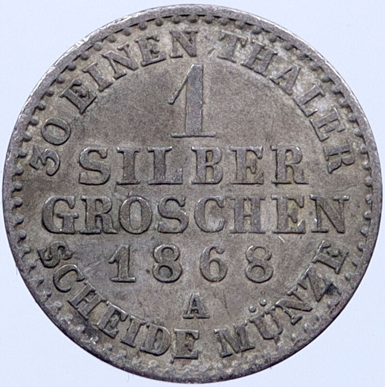 1868 A PRUSSIA Germany State Silver 1 Groschen OLD Coin King Wilhelm I i119283