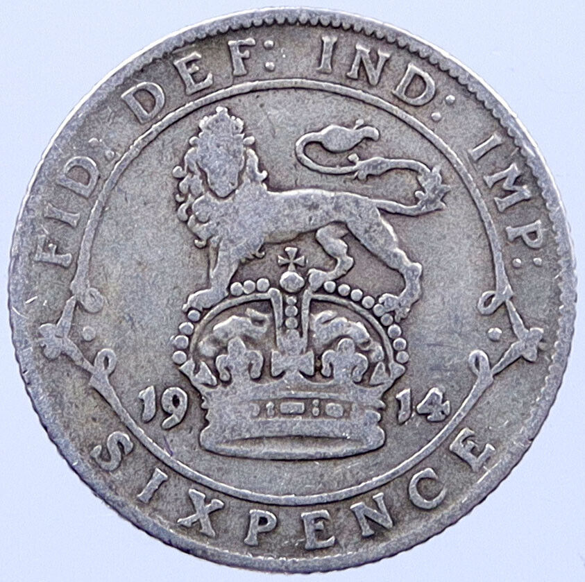 1914 GREAT BRITAIN SILVER Sixpence UK United Kingdom King George V Coin i119285