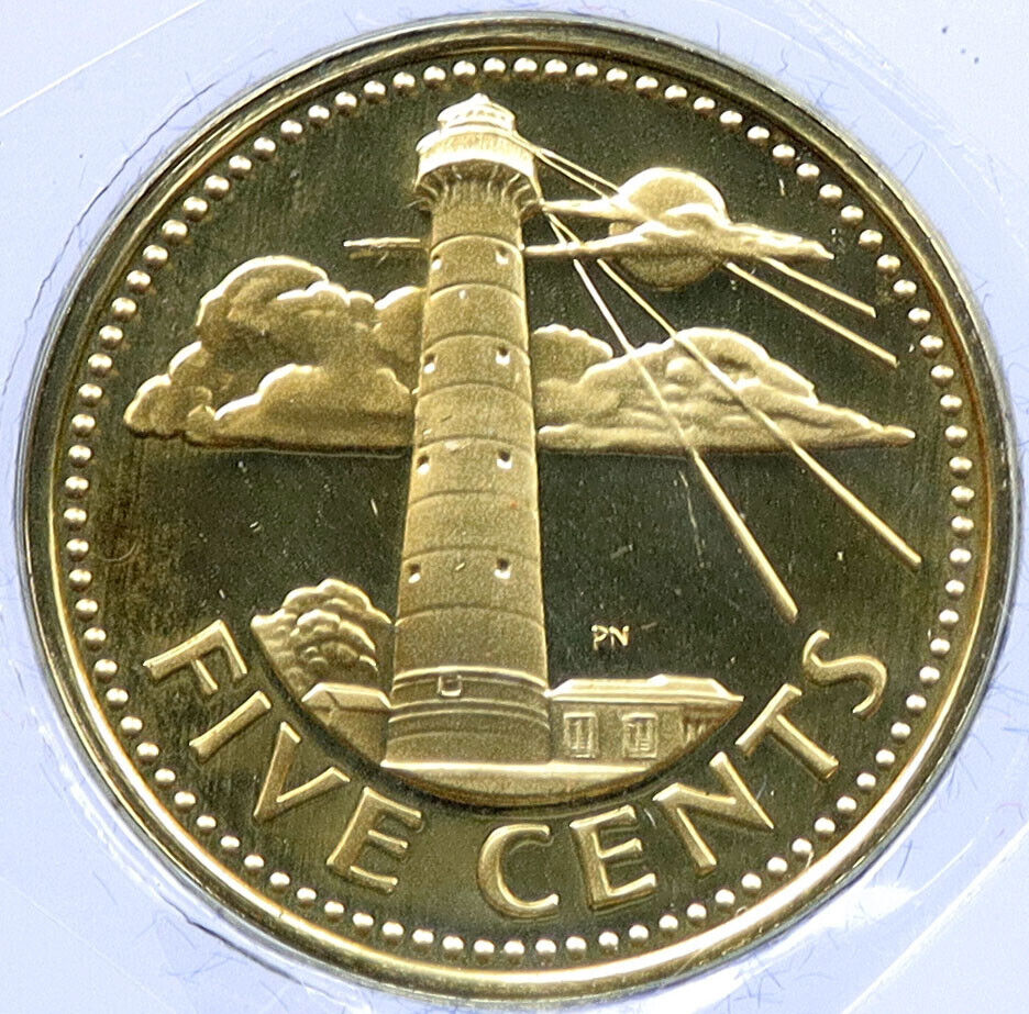1974 BARBADOS Proof 5 Cents Coin SOUTH POINT UK LIGHTHOUSE Vintage Coin i115810