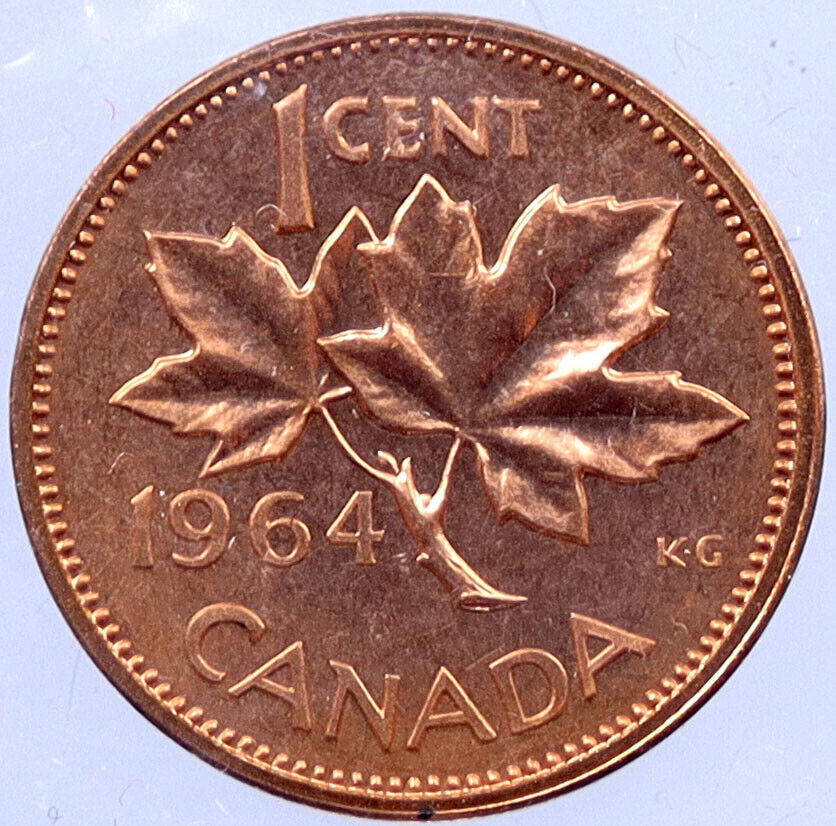 1964 CANADA Prooflike 1 Cent Coin UK Queen ELIZABETH II MAPLE Leaf Flag i119289