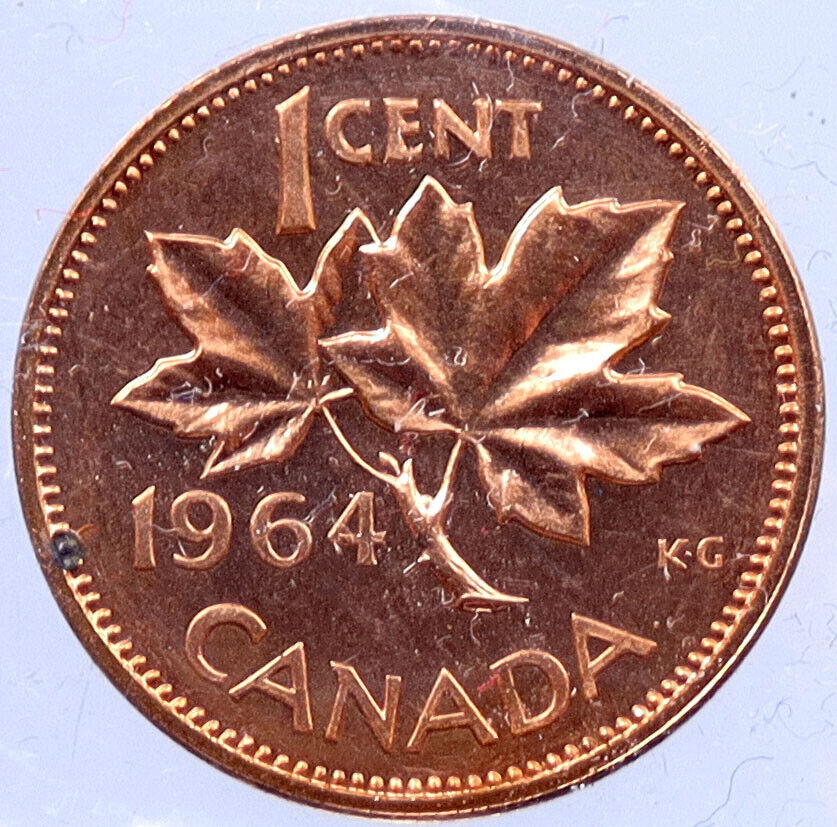 1964 CANADA Prooflike 1 Cent Coin UK Queen ELIZABETH II MAPLE Leaf Flag i119294