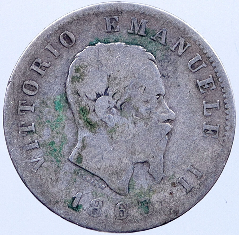 1863 ITALY Silver 1 Lira VICTOR EMMANUEL II Antique Italian Coin SHIELD i119304