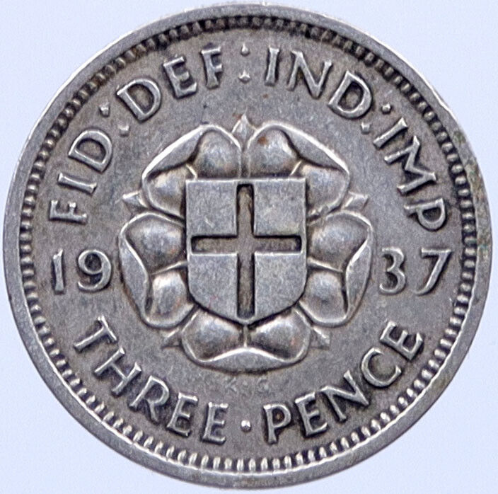 1937 UK Great Britain United Kingdom GEORGE VI Threepence Silver Coin i119302