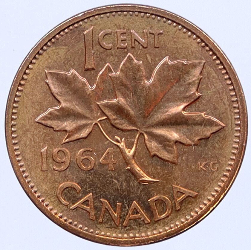 1964 CANADA Prooflike 1 Cent Coin UK Queen ELIZABETH II MAPLE Leaf Flag i119308