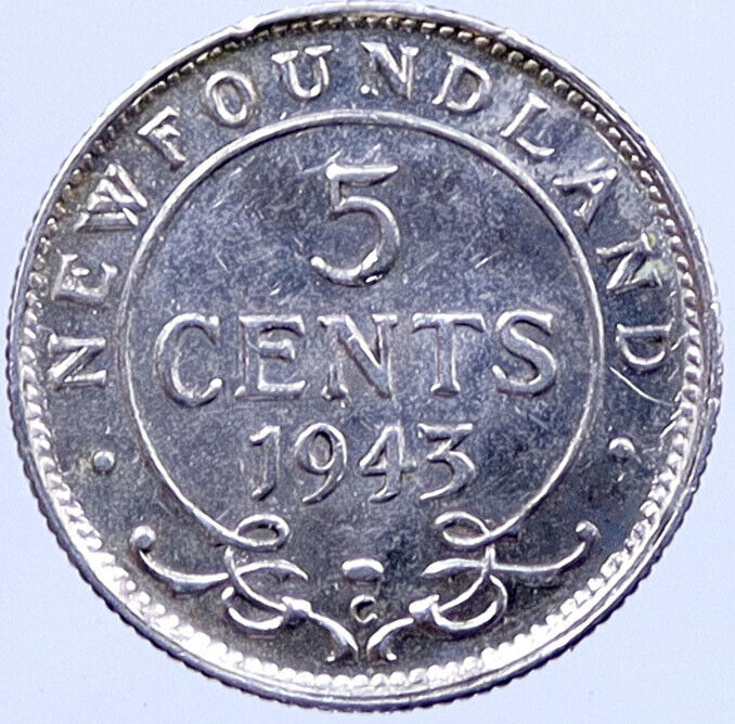 1943 NEWFOUNDLAND Canada Silver 5 Cents Great Britain King George VI Coin i11930