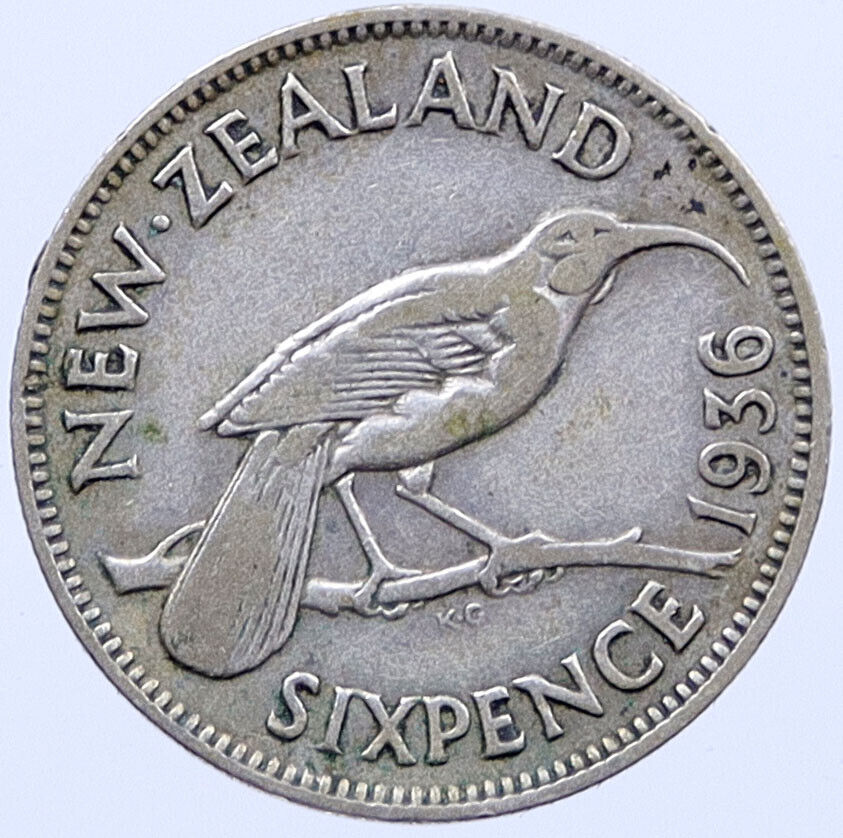 1936 NEW ZEALAND Silver Sixpence UK Great Britain King George V Coin i119301