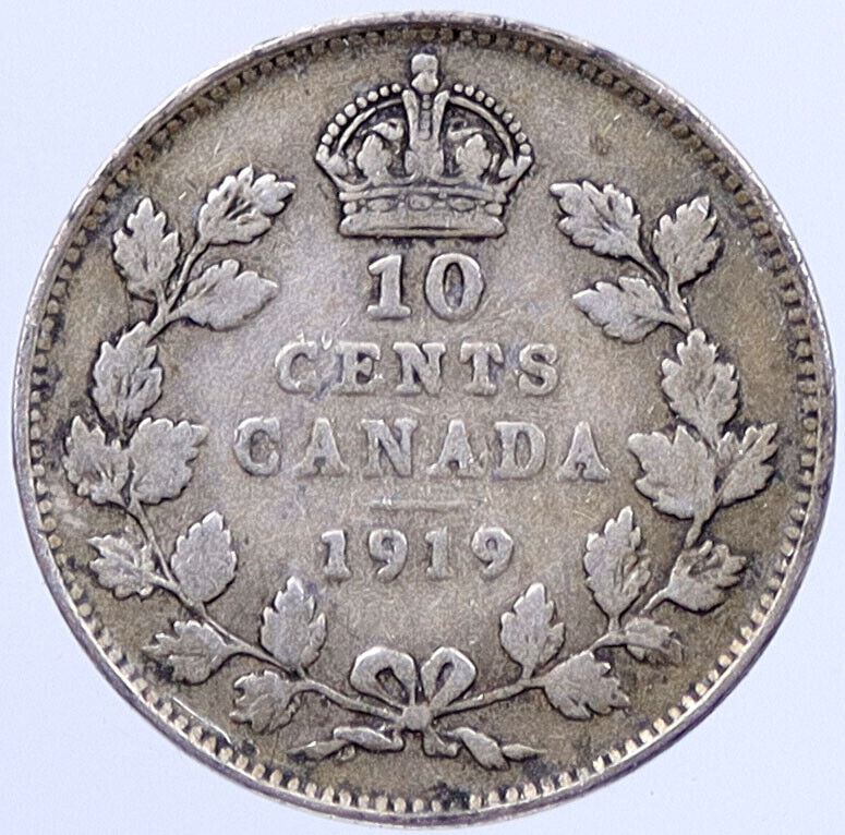 1919 CANADA Silver 10 Cents King GEORGE V Original Genuine CANADIAN Coin i119321