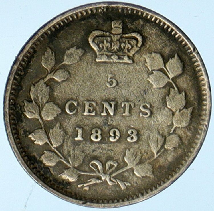 1893 CANADA UK Queen VICTORIA Vintage Antique OLD Silver 5 Cents Coin i101988