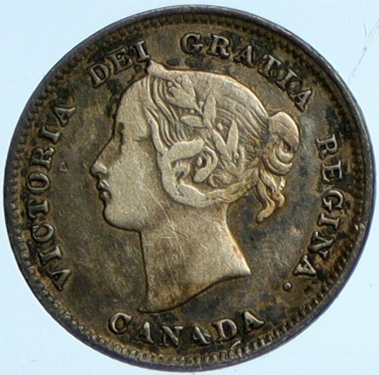 1893 CANADA UK Queen VICTORIA Vintage Antique OLD Silver 5 Cents Coin i101988