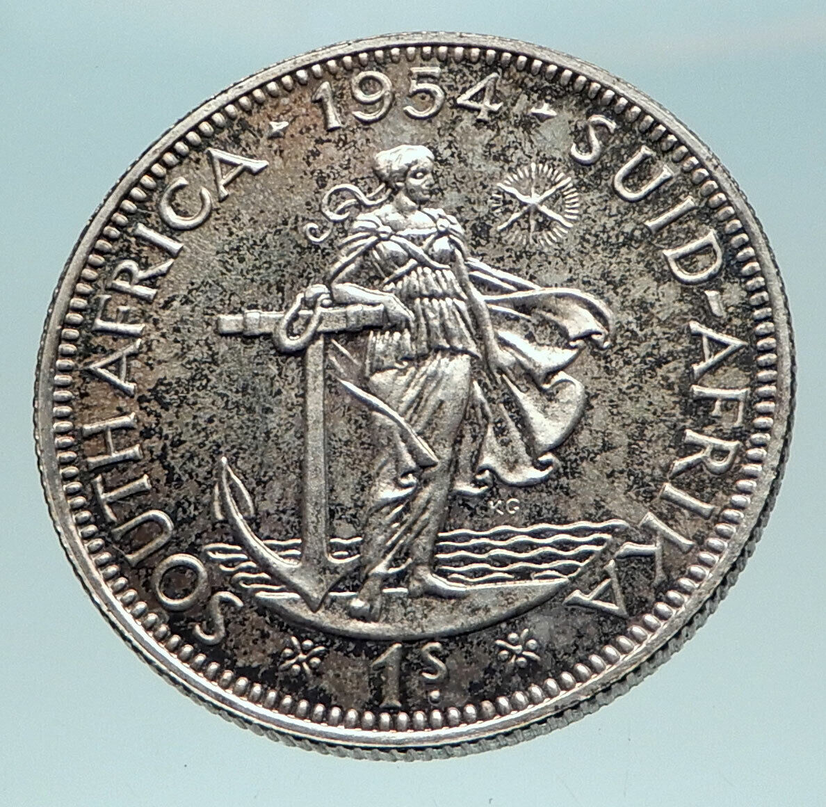 1954 SOUTH AFRICA Queen Elizabeth II Genuine Silver Shilling Coin i82673
