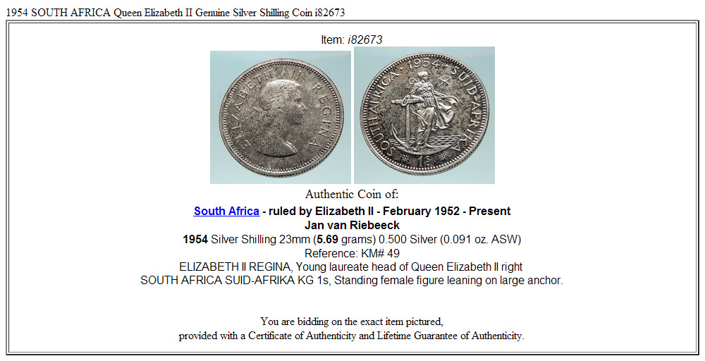 1954 SOUTH AFRICA Queen Elizabeth II Genuine Silver Shilling Coin i82673