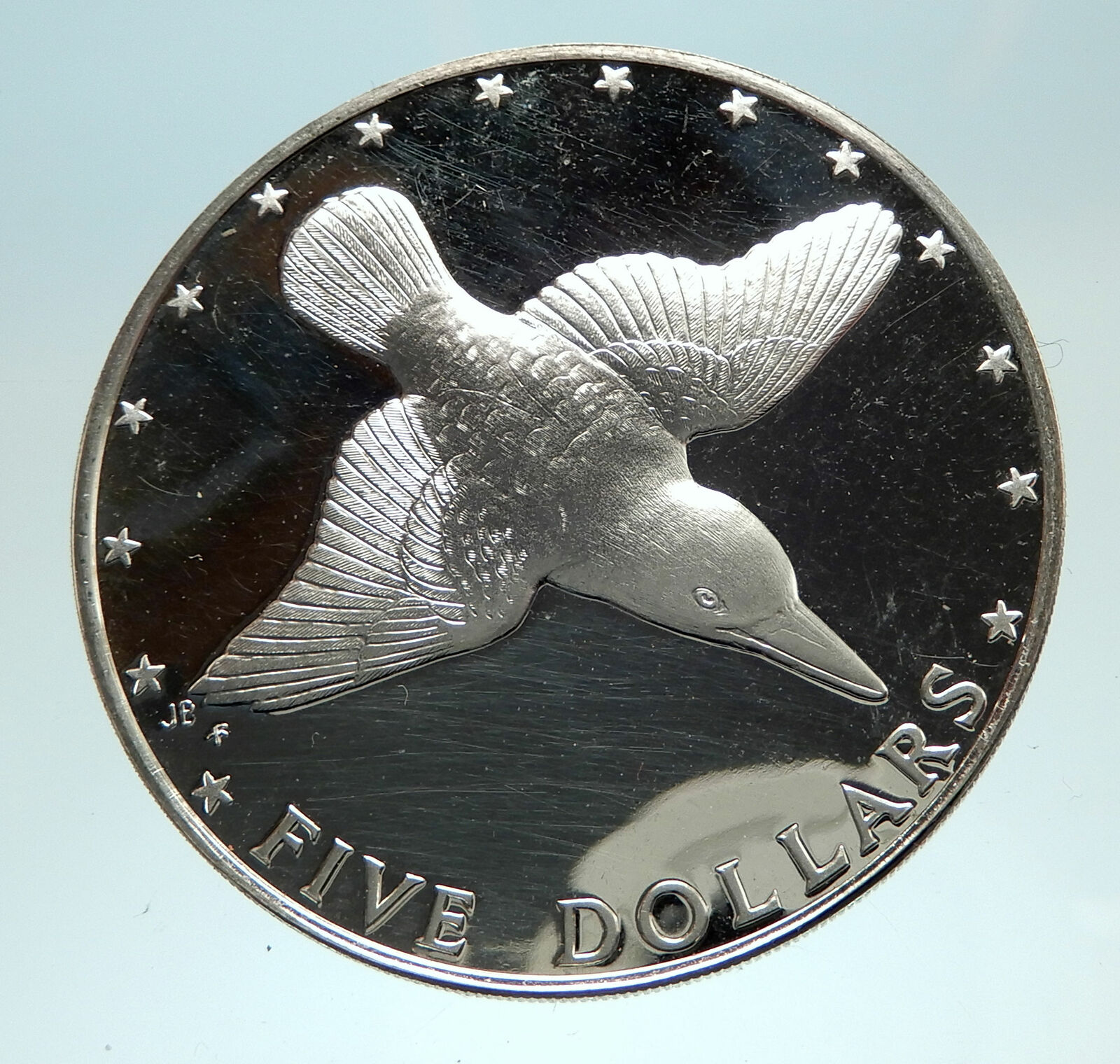 1976 COOK ISLANDS Proof Silver 5 Dollars Coin MANGARA KINGFISHER BIRD i76726
