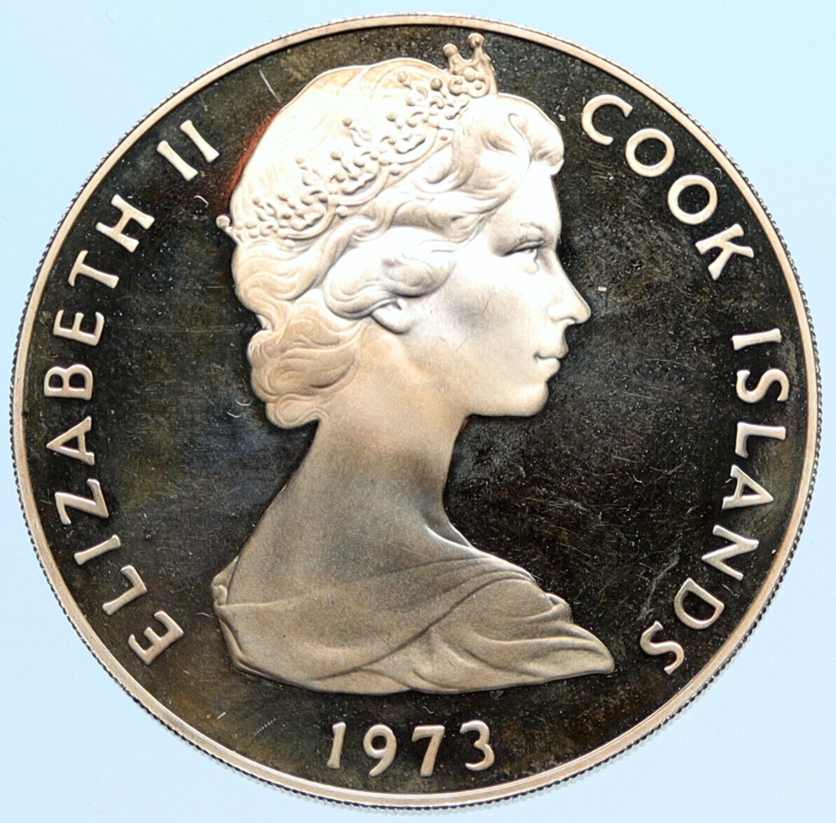 1973 COOK ISLANDS ELIZABETH II Coronation OLD Proof Silver 2 Dollars Coin i97038