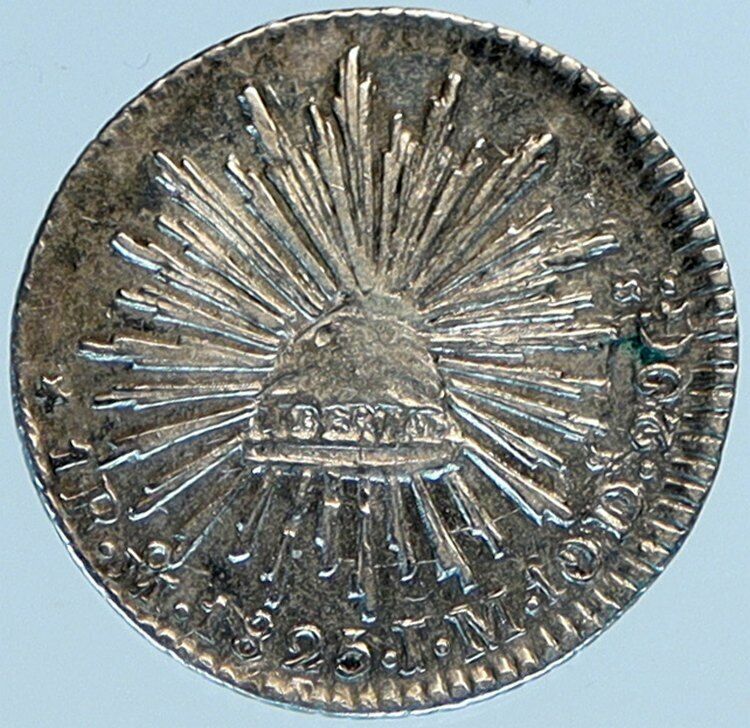 1825 Mo JM MEXICO Eagle & Liberty CAP Silver Antique VINTAGE Real Coin i98438
