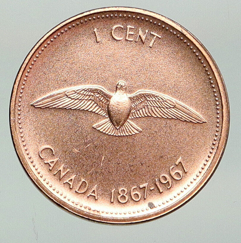 1967 CANADA Centennial UK Queen ELIZABETH II Rock Dove Bird OLD Cent Coin i92321