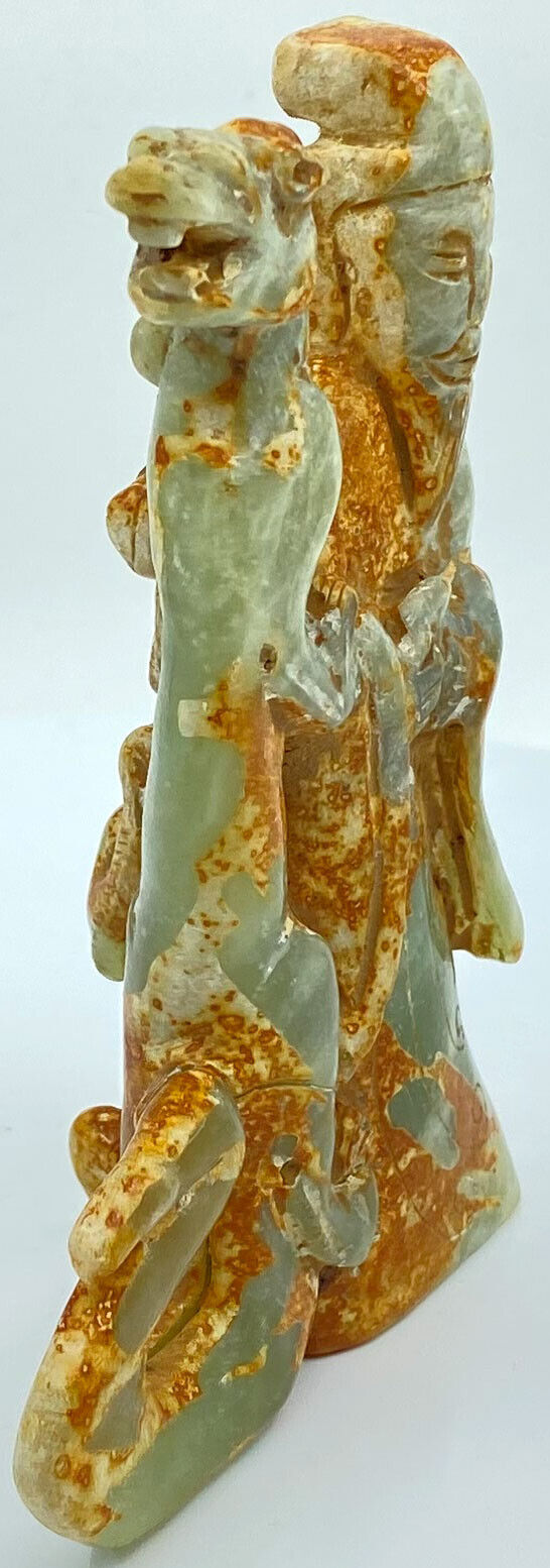 Ancient China Chinese JADE Man with Dragon Figurine Artifact 206BC-220AD i119448