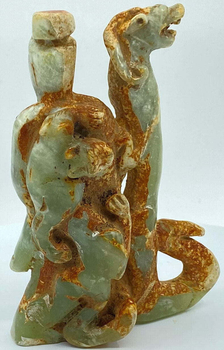 Ancient China Chinese JADE Man with Dragon Figurine Artifact 206BC-220AD i119448