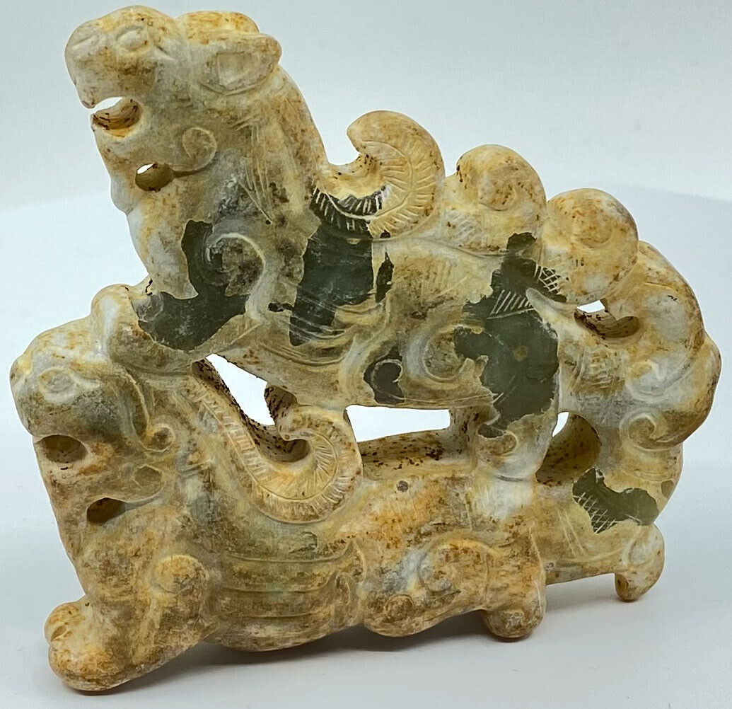 Ancient China Chinese JADE Double DRAGON Figurine Artifact 206BC-220AD i119451