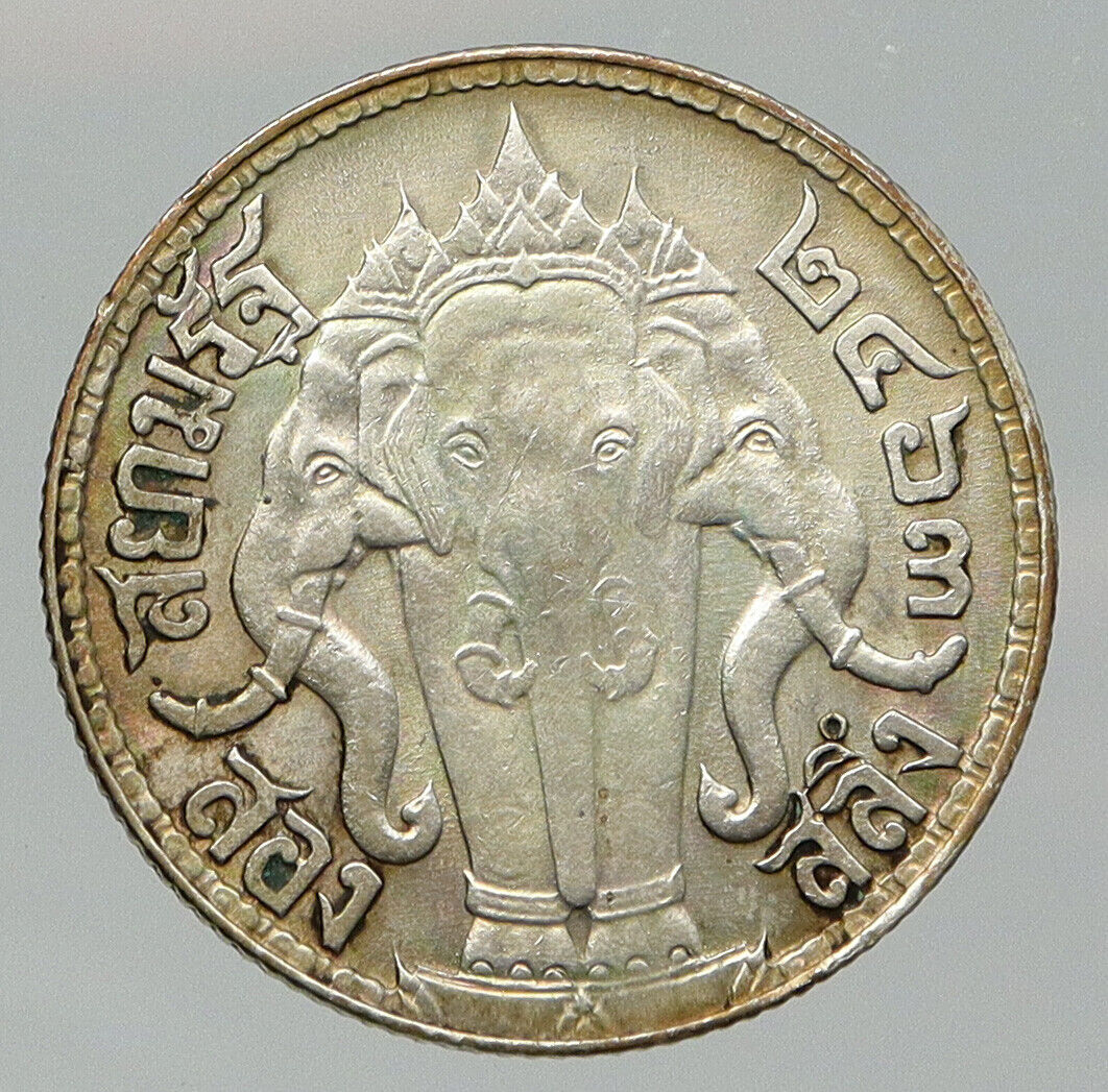 1919 THAILAND King Rama VI Elephant GANESHA VINTAGE Silver 1/2 Baht Coin i92119