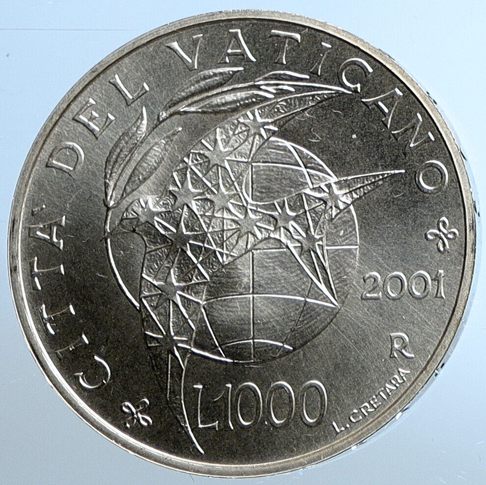 2001 VATICAN City POPE JOHN PAUL II Silver Italian Italy 1000 Lira Coin i110855