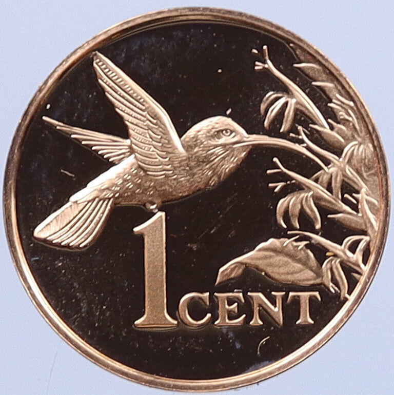1975 TRINIDAD and TOBAGO Islands PROOF 1 Cent HUMMINGBIRD Bird Coin i119322